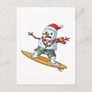 Snowman Surfer Christmas 2026 Funny Holiday Sports Announcement Postcard