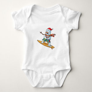 Snowman Surfer Christmas 2026 Funny Holiday Sports Baby Bodysuit