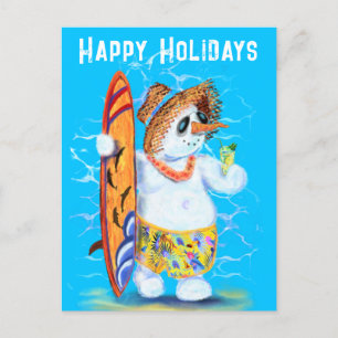 Snowman Surfer Funny Happy Holidays Carte postale