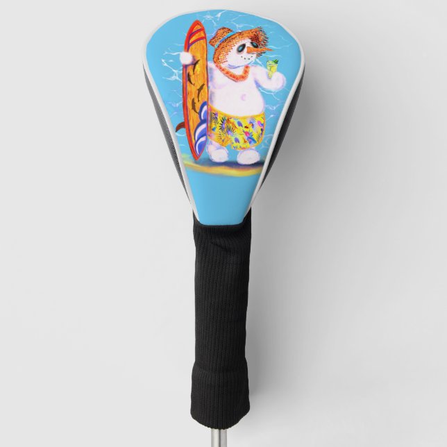 Snowman Surfer with Cocktail Funny Golf Head Cover (Front)