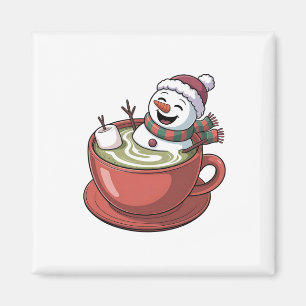 Snowman Taking Bathub on a Matcha Drink Christmas Magnet