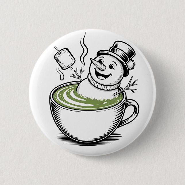 Snowman Taking Bathub On Macha Christmas  2 Inch Round Button (Front)