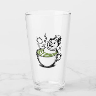 Snowman Taking Bathub On Macha Christmas Glass