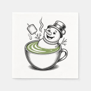 Snowman Taking Bathub On Macha Christmas  Napkin
