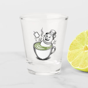 Snowman Taking Bathub On Macha Christmas Shot Glass