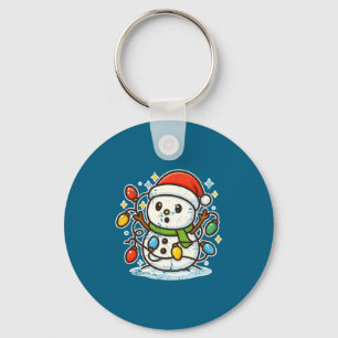 Snowman Tangled In Holiday Lights Premium Tri-blen Keychain
