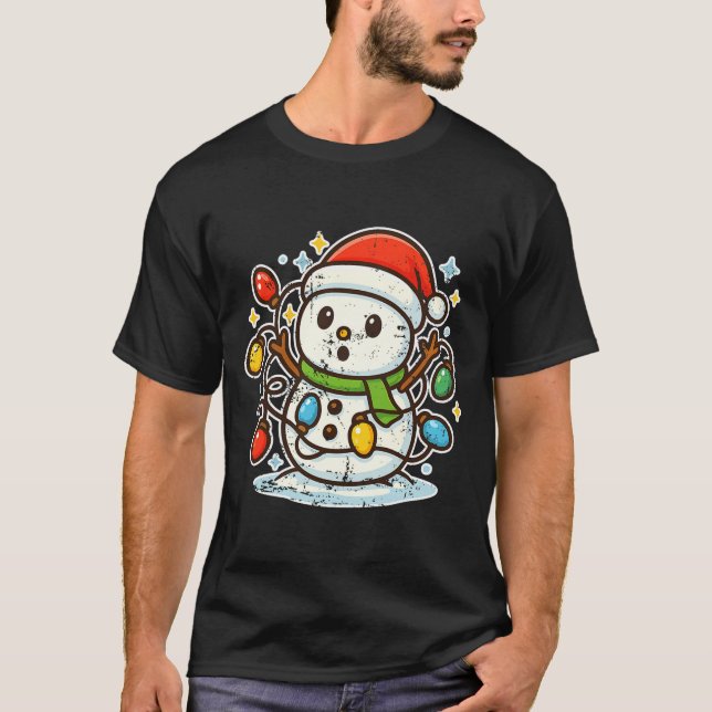 Snowman Tangled In Holiday Lights Premium Tri-blen T-Shirt (Front)