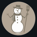 Snowman, Taupe Classic Round Sticker<br><div class="desc">matches "Winter Wonderland" greeting card, "Snowman" return address label and "ice-o-taupe" envelope (also available with icy blue background)</div>