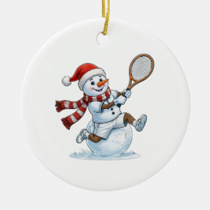 Snowman Tennis Player Christmas 2026 Holiday Sport Ceramic Ornament