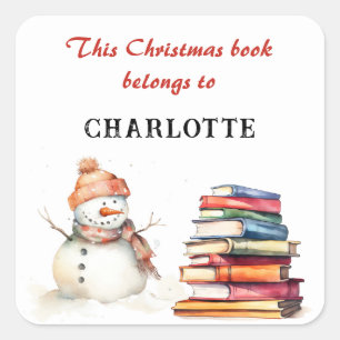 Snowman This Christmas Book Belongs To Custom Name Square Sticker