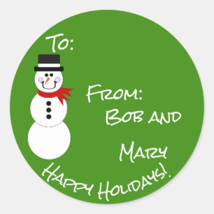 Snowman To From Happy Holidays Gift Sticker