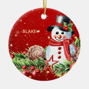 Snowman Top Hat – Baby Keepsake Personalized Ceramic Ornament