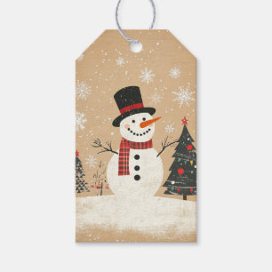 Snowman: Top Hat, Plaid Scarf & Festive Art Gift Tags