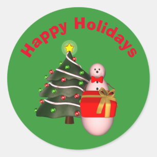 Snowman Tree Cute Christmas Holiday  Classic Round Sticker
