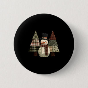 Snowman Trees Patchwork Plaid Trees Rustic Christm 2 Inch Round Button