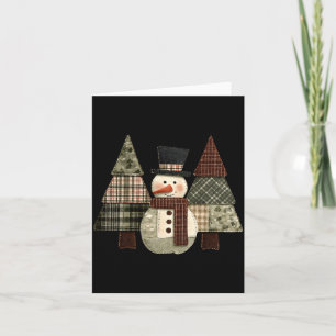 Snowman Trees Patchwork Plaid Trees Rustic Christm Card