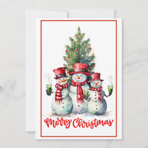 Snowman Trio & Tree Toast Holiday Card