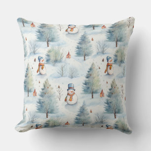 Snowman Village: Cozy Winter Wonderland Throw Pillow