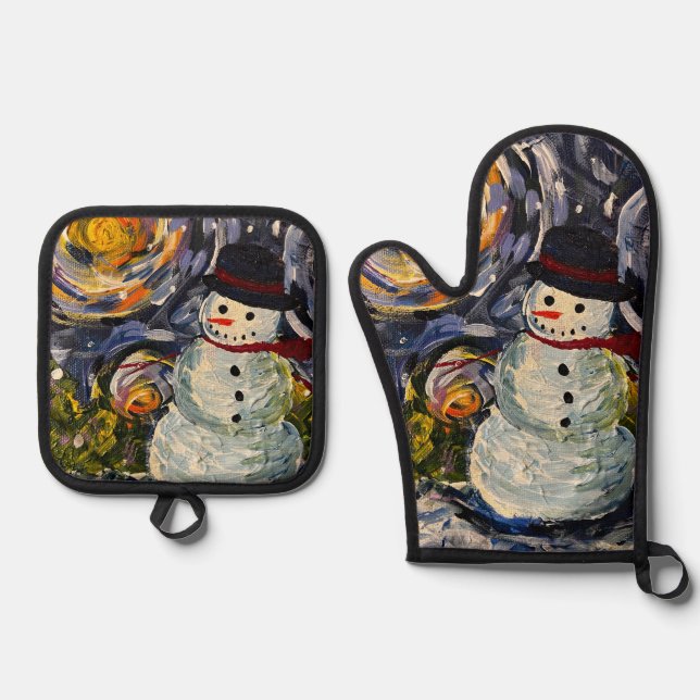 Snowman Vincent Oven Mitt & Pot Holder Set (Front)