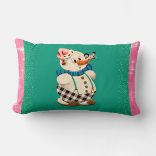 Snowman Vintage Christmas Lumbar Pillow