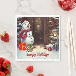 Snowman Vintage Christmas Scene Napkins