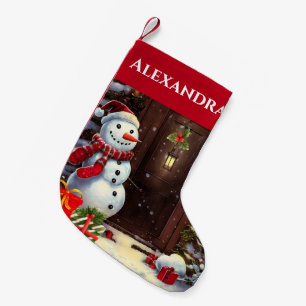 Snowman Vintage Christmas Scene Small Christmas Stocking