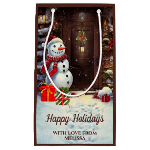 Snowman Vintage Christmas Scene Small Gift Bag