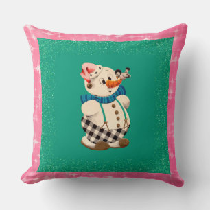 Snowman Vintage Christmas Throw Pillow