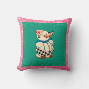 Snowman Vintage Christmas Throw Pillow