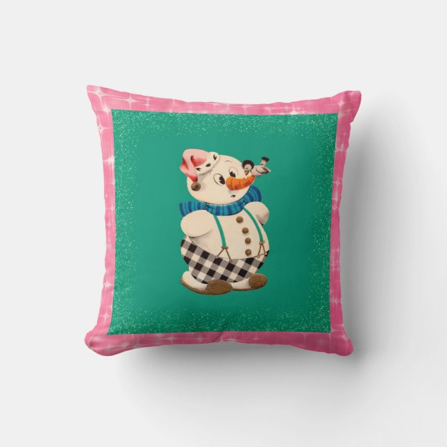 Snowman Vintage Christmas Throw Pillow (Front)