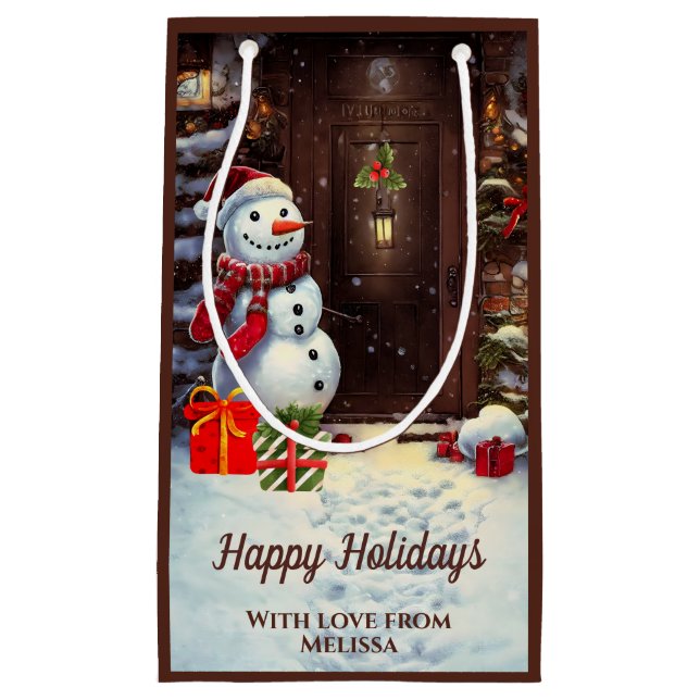 Snowman Vintage Noël Scène Petit Cadeau Sac (Devant)