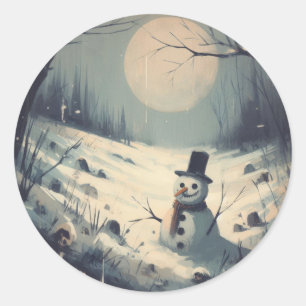 Snowman Vintage Painting Classic Round Sticker