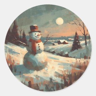 Snowman Vintage Painting Classic Round Sticker