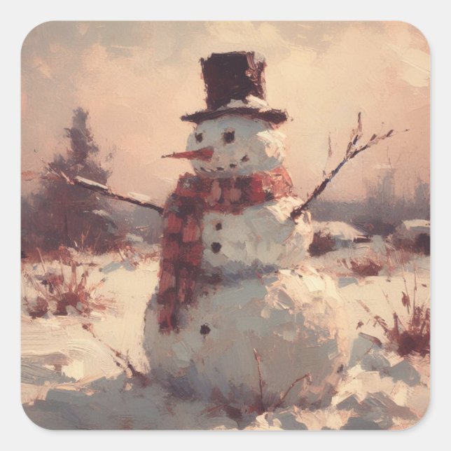 Snowman Vintage Painting Square Sticker (Front)