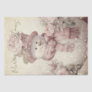 Snowman Vintage Pastel Pink Winter Christmas Tissue Paper