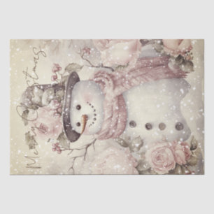 Snowman Vintage Pastel Pink Winter Christmas Tissue Paper