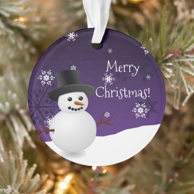 Snowman violet scène d'hiver Ornement de Noël (Arbre)
