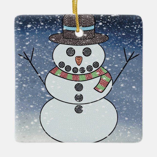 Snowman w/BG - Ceramic Ornament (Front)