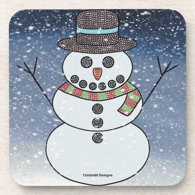 Snowman w/BG - Plastic Coaster (Front)