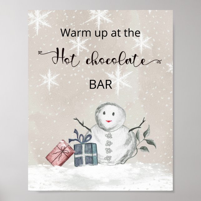 Snowman Warm up at the hot chocolate bar Poster (Front)