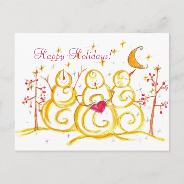 Snowman Watercolor Crescent Moon Happy Holidays Holiday Postcard (Front)