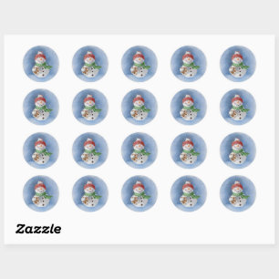 Snowman watercolor painting Classic Round Sticker