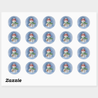 Snowman watercolor painting Classic Round Sticker