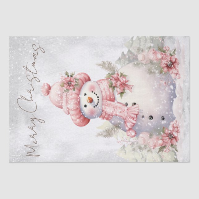 Snowman Watercolor Pink Winter Christmas Tissue Paper (Front)