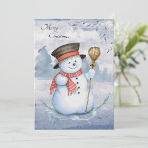 Snowman Watercolor Script Modern Merry Christmas Holiday Card