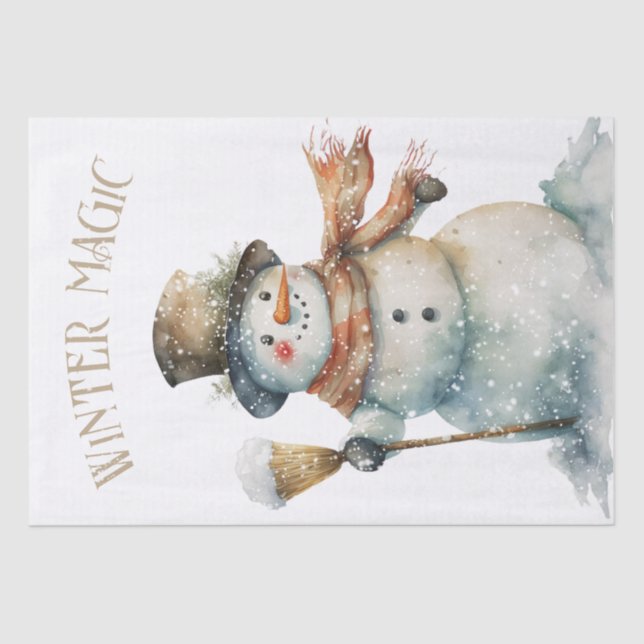Snowman Watercolor Winter Christmas Tissue Paper (Front)