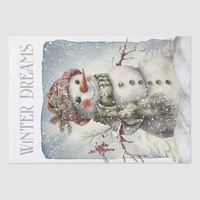 Snowman Watercolor Winter Christmas Tissue Paper (Front)