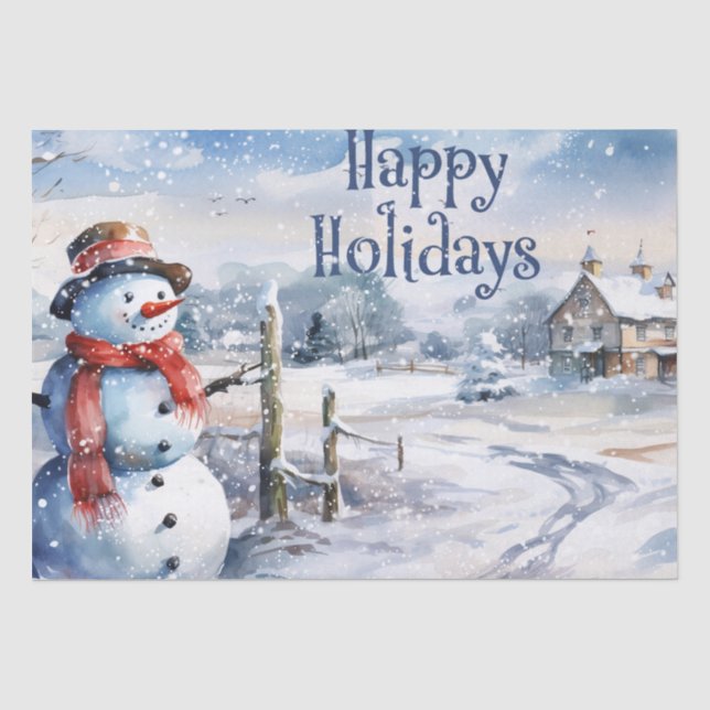 Snowman Watercolor Winter Christmas Tissue Paper (Front)
