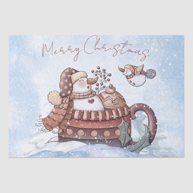Snowman Watercolor Winter Christmas Tissue Paper (Front)