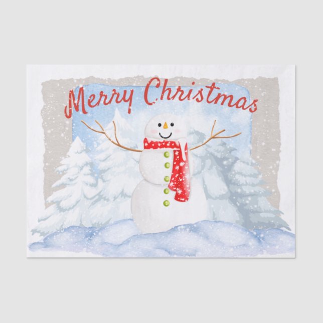 Snowman Watercolor Winter Christmas Tissue Paper (Front)